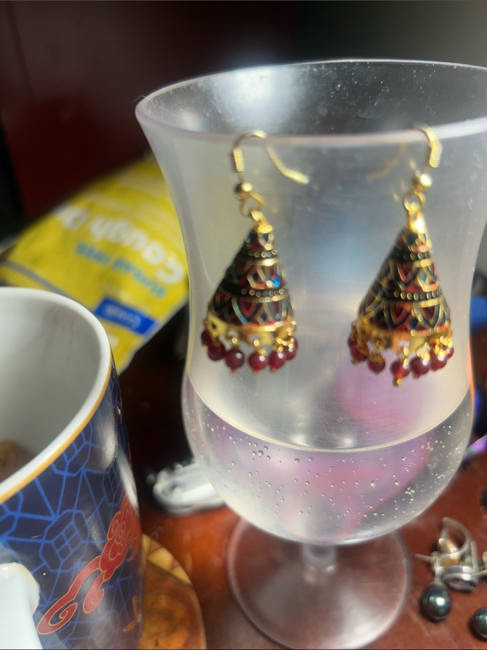 Nice bell earrings colored a with all beads around the bottom.